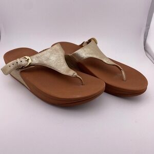 FitFlop Gold Buckle Adjustable Thong Sandals Womens US 7 Comfort‎ Shoes